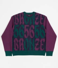 Bronze 56K Old E Crewneck Sweatshirt - Purple / Teal