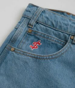 Cash Only Logo Denim Shorts - Washed Indigo -Outlet The Street Set Store cash only logo denim shorts washed indigo 5