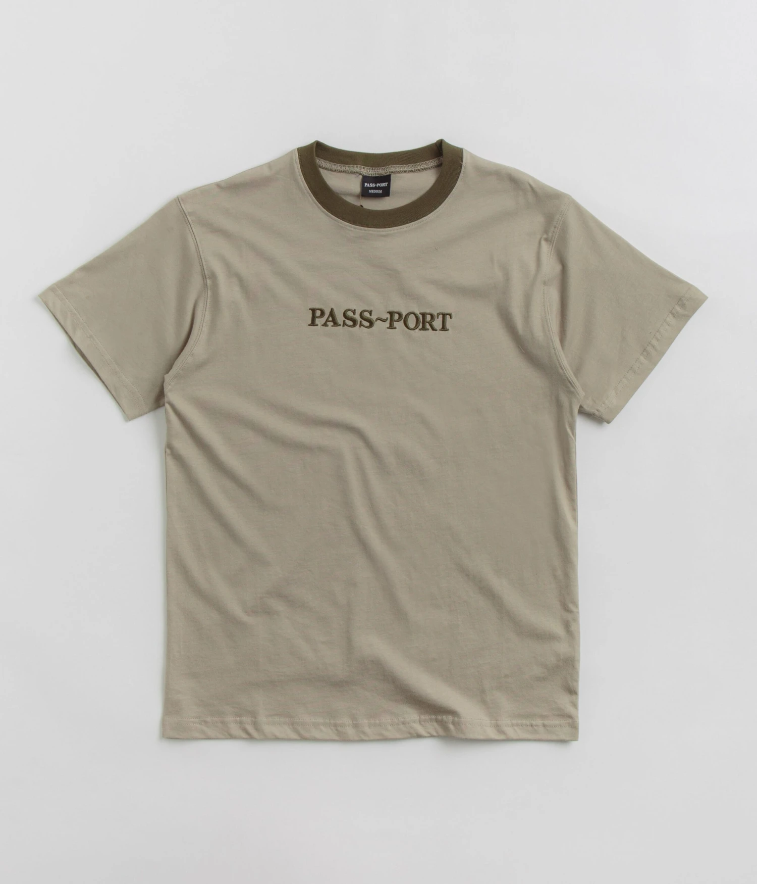 Pass Port Official Contrast Organic T-Shirt - Khaki 1 Pass Port Official Contrast Organic T-Shirt - Khaki