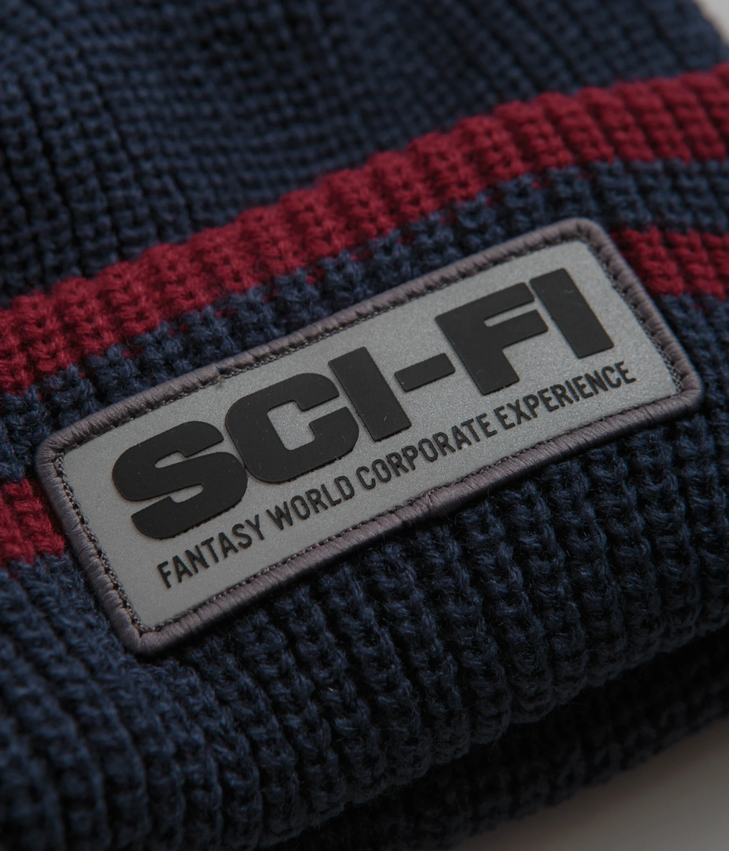 Sci-Fi Fantasy Reflective Patch Beanie - Navy / Red 2 Sci-Fi Fantasy Reflective Patch Beanie - Navy / Red - Image 2