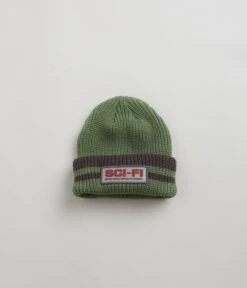 Sci-Fi Fantasy Reflective Patch Beanie - Olive / Grey
