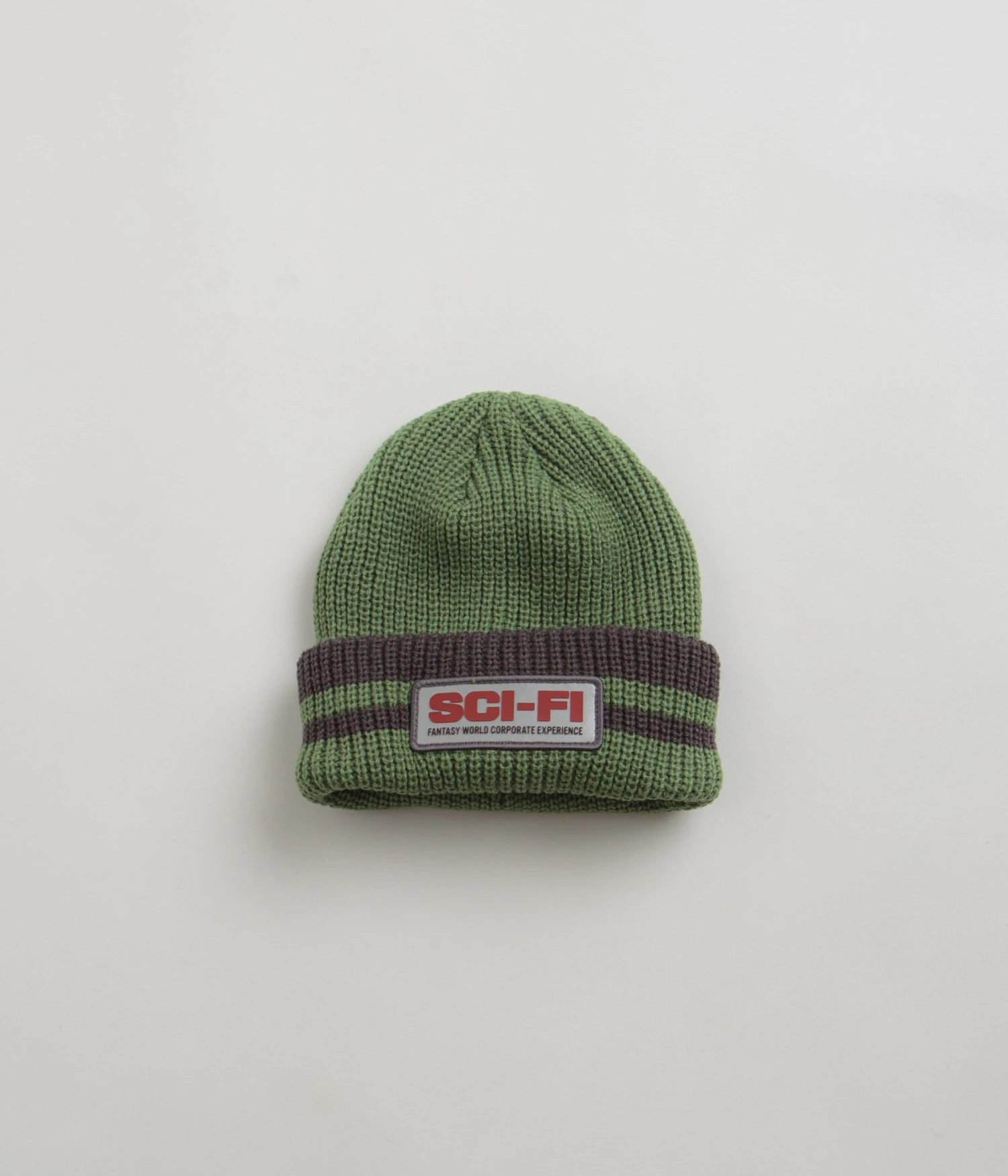 Sci-Fi Fantasy Reflective Patch Beanie - Olive / Grey 1 Sci-Fi Fantasy Reflective Patch Beanie - Olive / Grey