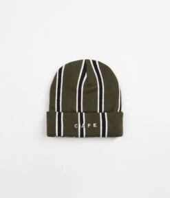 Skateboard Cafe Vertical Stripe Beanie - Olive / Black / White
